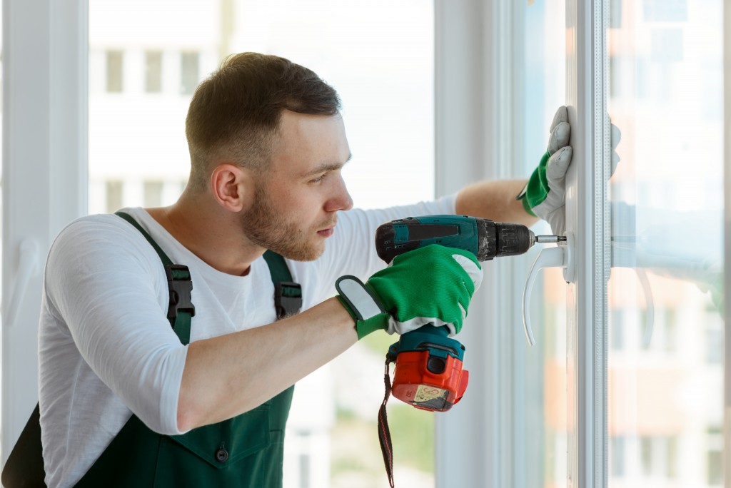 Man installing glass