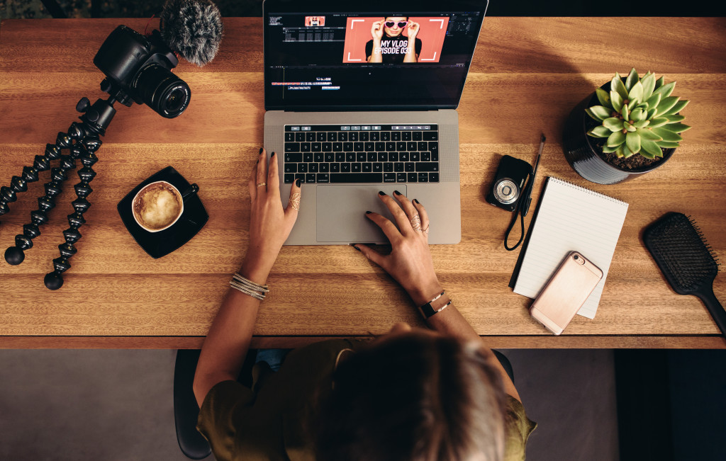 Woman editing a video