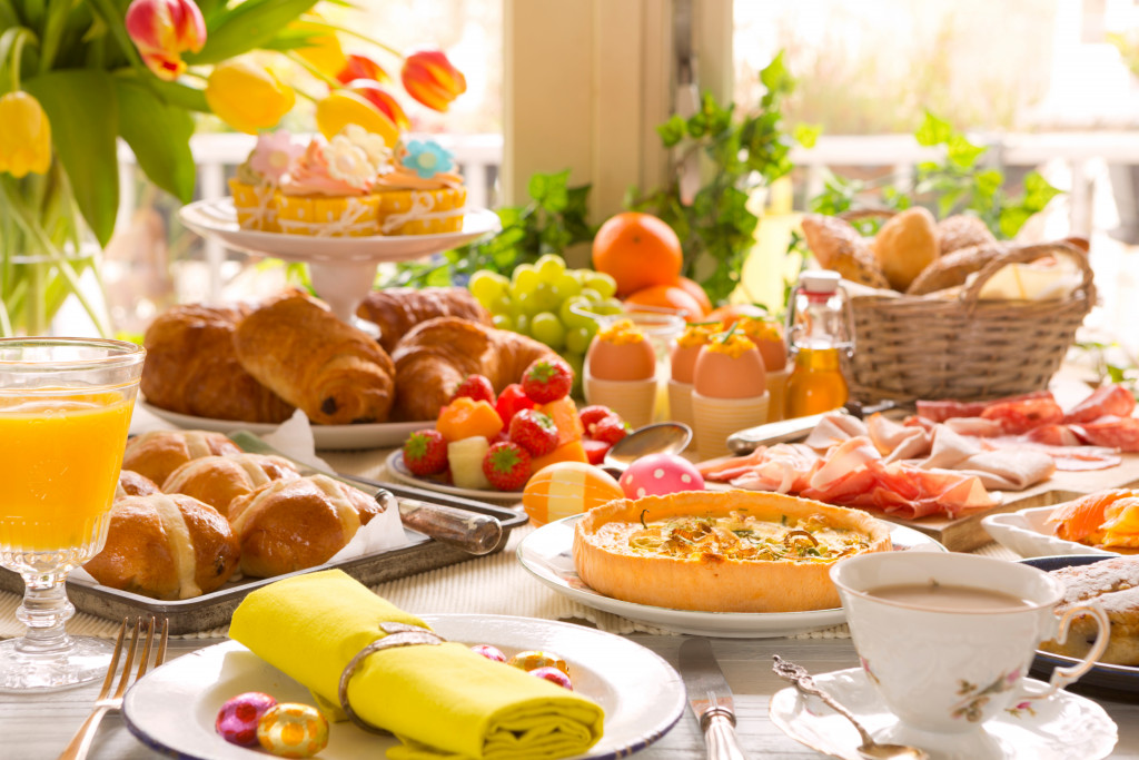 Party food and drink on a table.