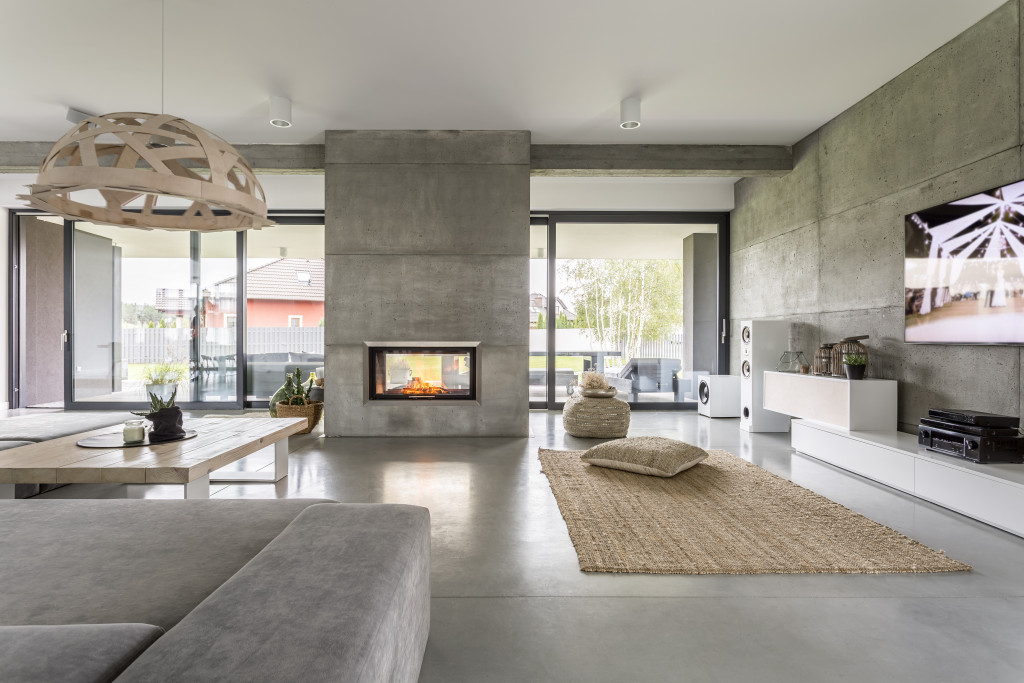 modern home interior with fireplace